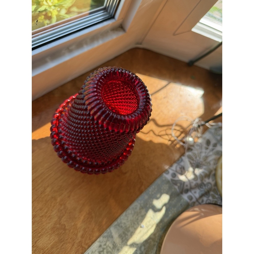 Rare Brooke Thousand Eye Ruby Red Amberina Fairy Lamp Cadmium Glow Complete VTG - Picture 4 of 15